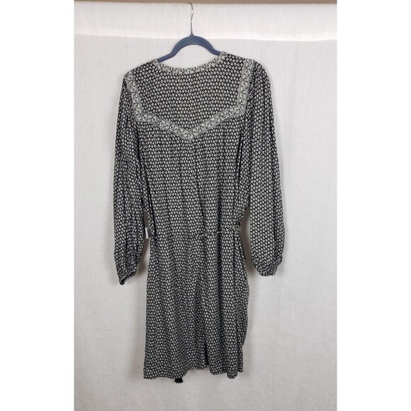 Old Navy Dress Womens 3X Black White Boho Floral Print Long Sleeve Tassel Pocket - Picture 2 of 8